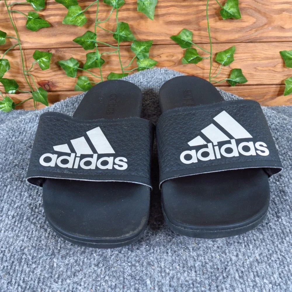 adidas Adilette Comfort Mens Slides Size 9 Athletic Casual‎ Sandals Black White